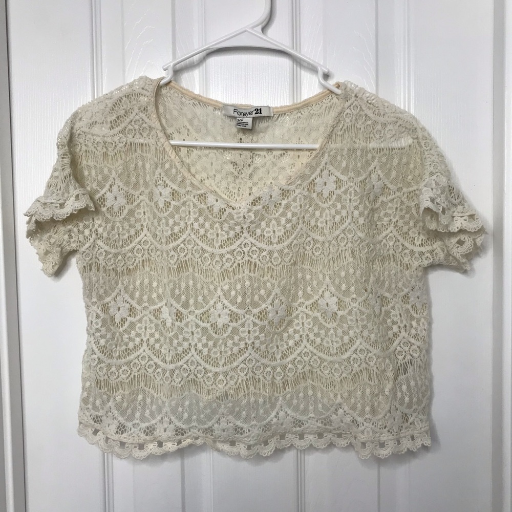 Forever 21 White Lace Crochet Crop Top Shirt